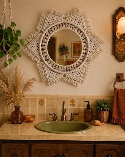 Boho macrame wall mirror - boho,